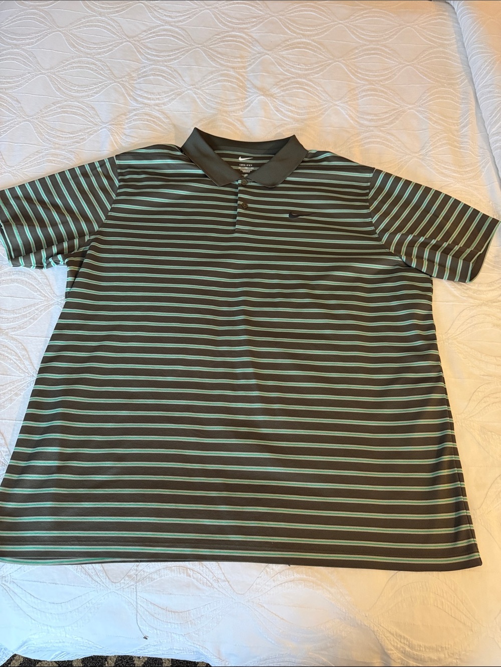 Nike Men’s Black and Teal Striped Polo Shirt